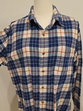 J. Crew Blue and White Plaid Button-Down Shirt with Rust Accents